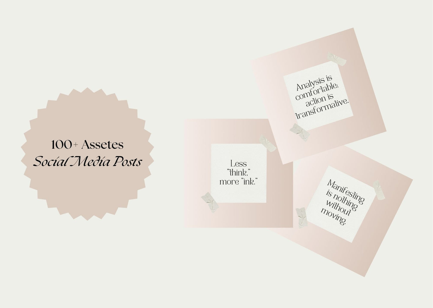 Three pink cards with motivational quotes on a light beige background