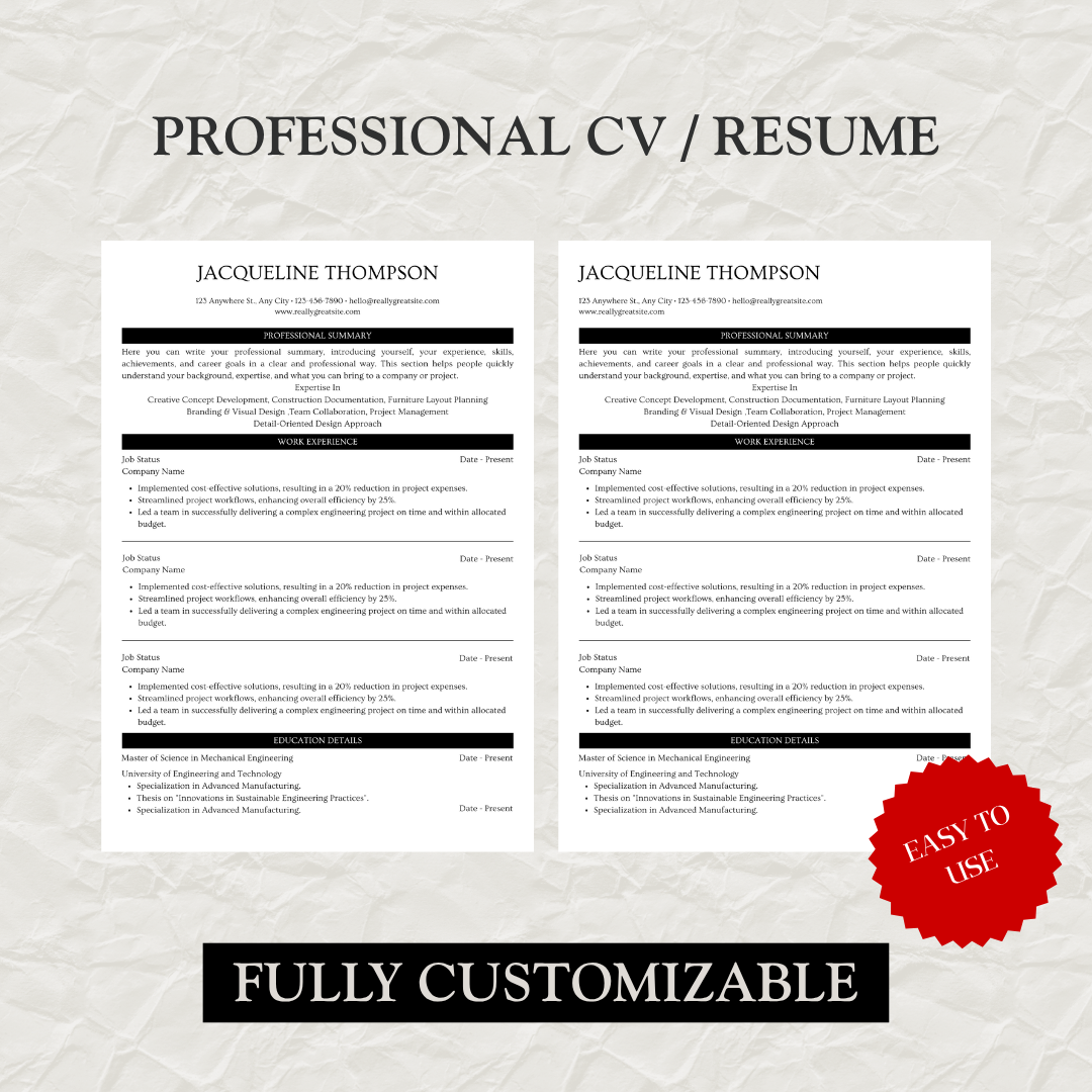 Professional Resume Template Bundle | Fully Editable