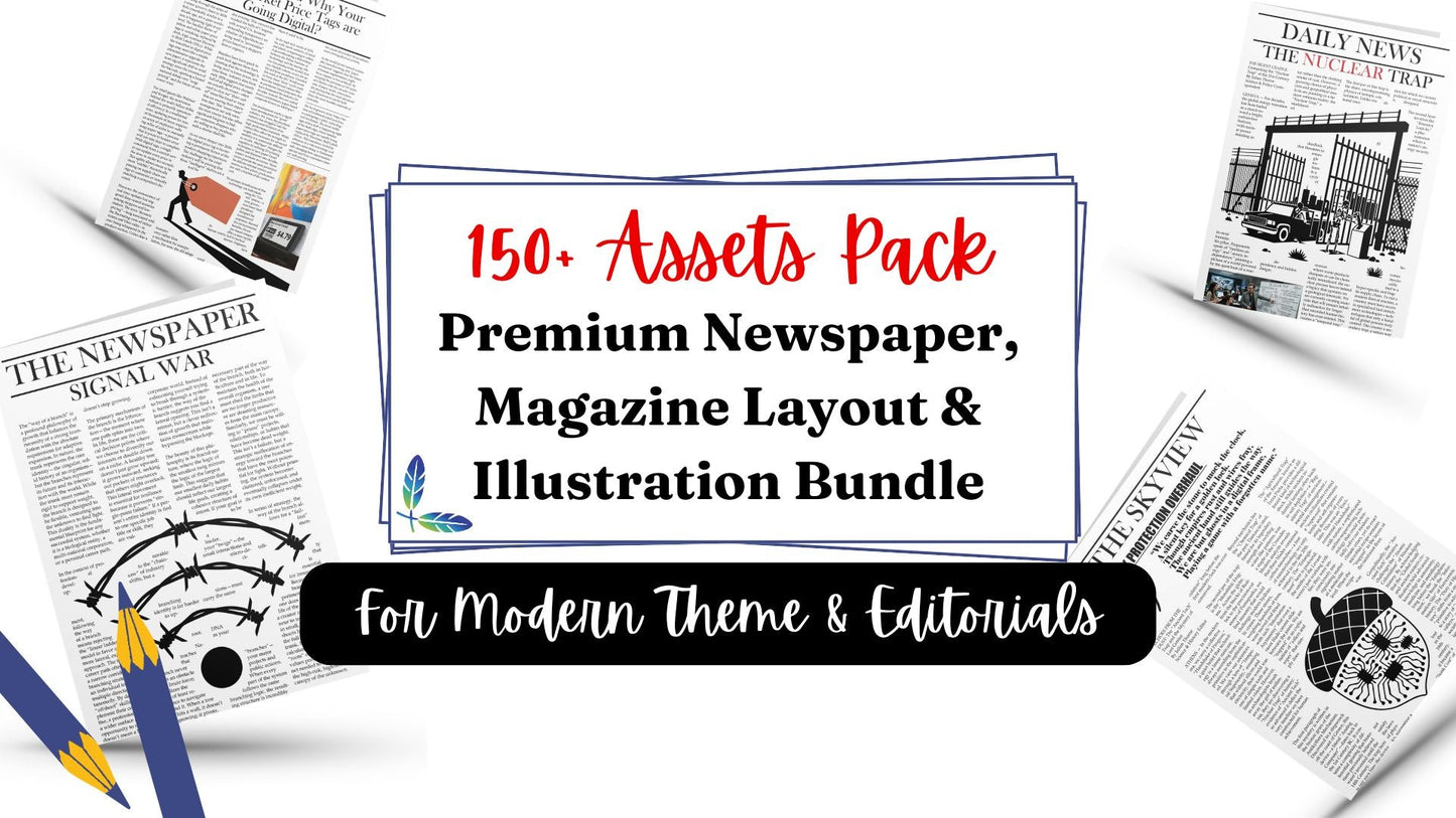 150+ assets pack of newspaper layout image flanae