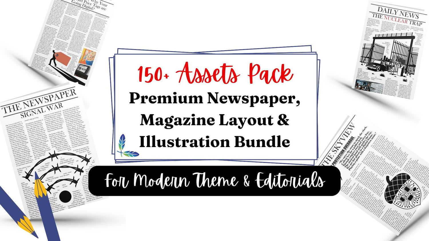 150+ assets pack of newspaper layout image flanae