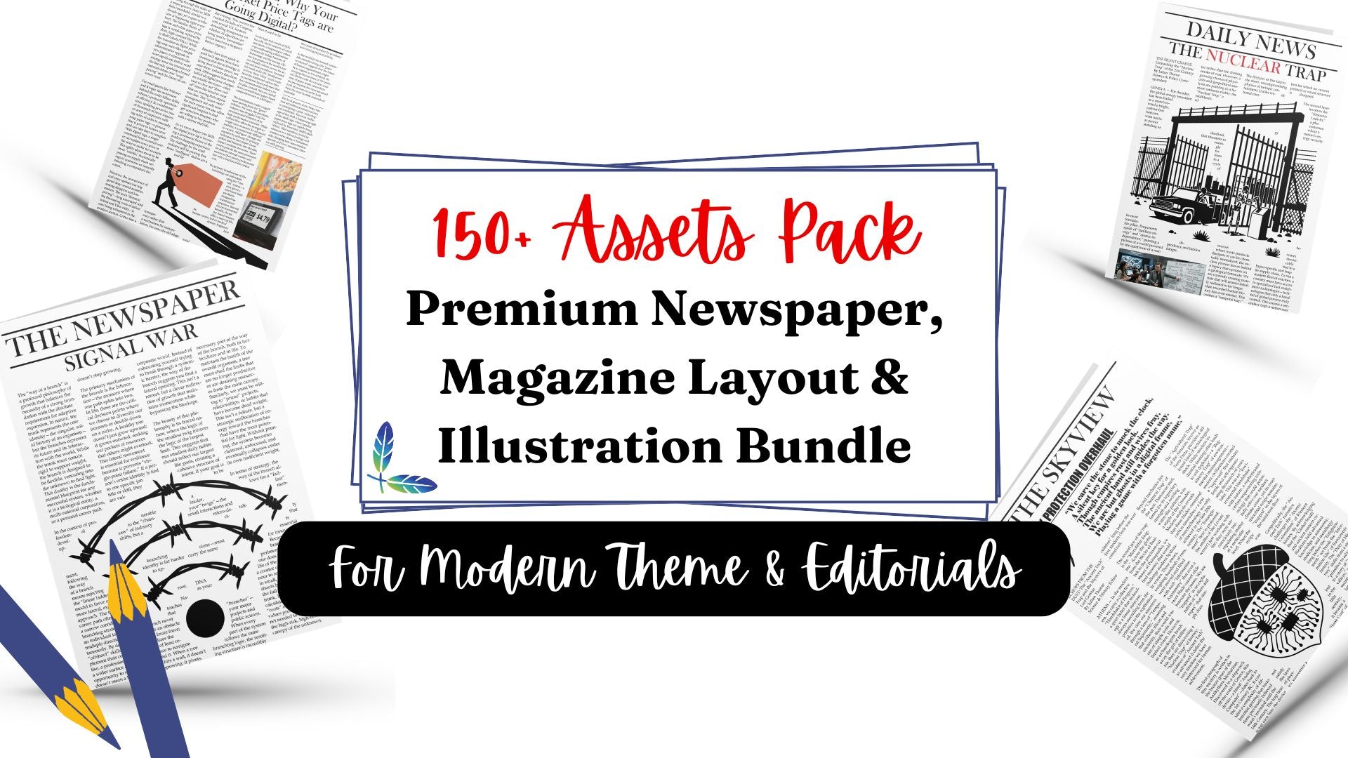 150+ assets pack of newspaper layout image flanae