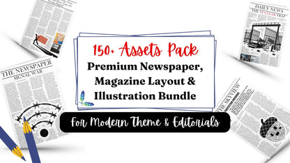 150+ assets pack of newspaper layout image flanae