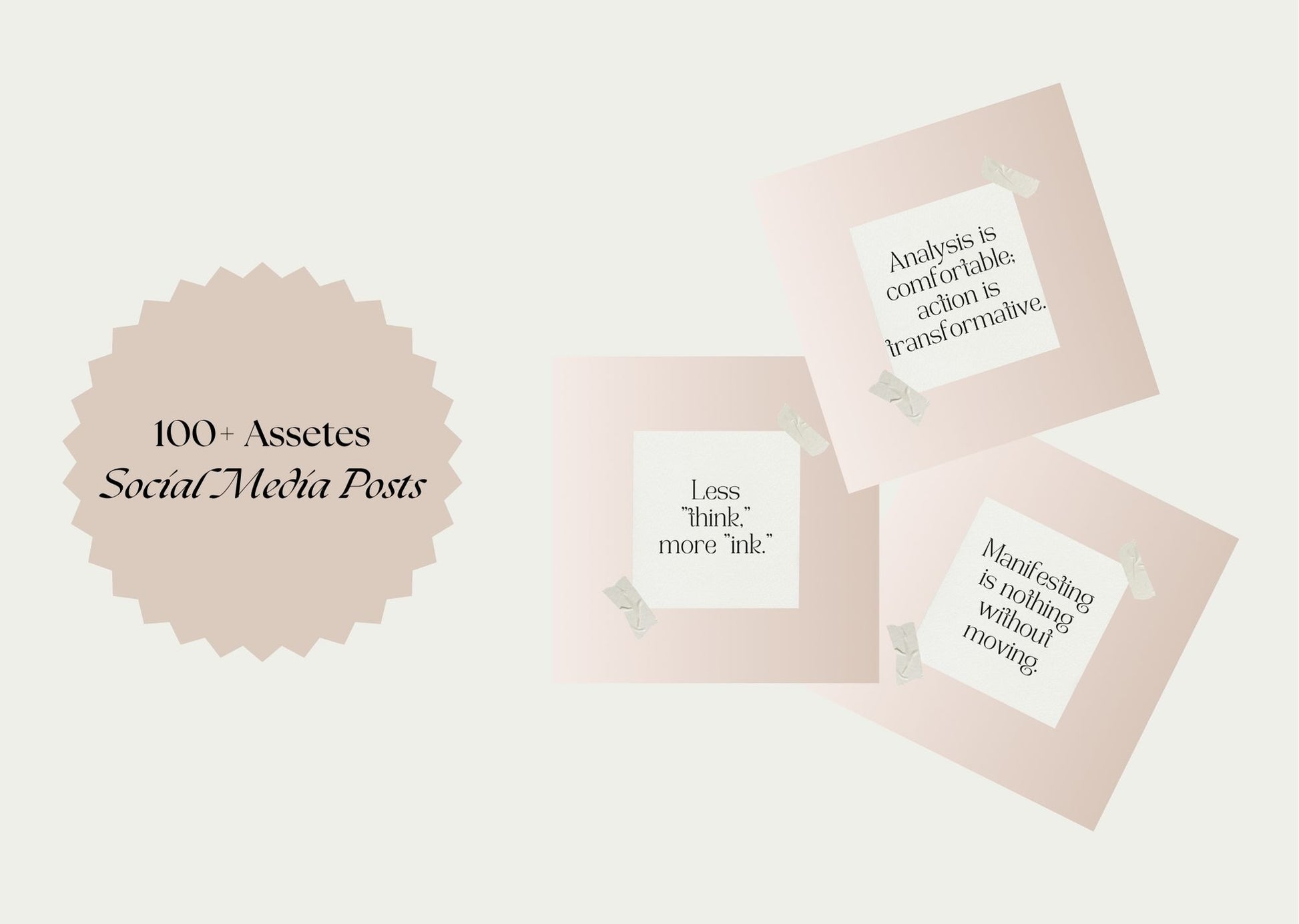 Three pink cards with motivational quotes on a light beige background