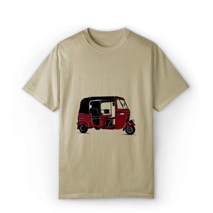 red rickshaw beige graphic t-shirt on a white background