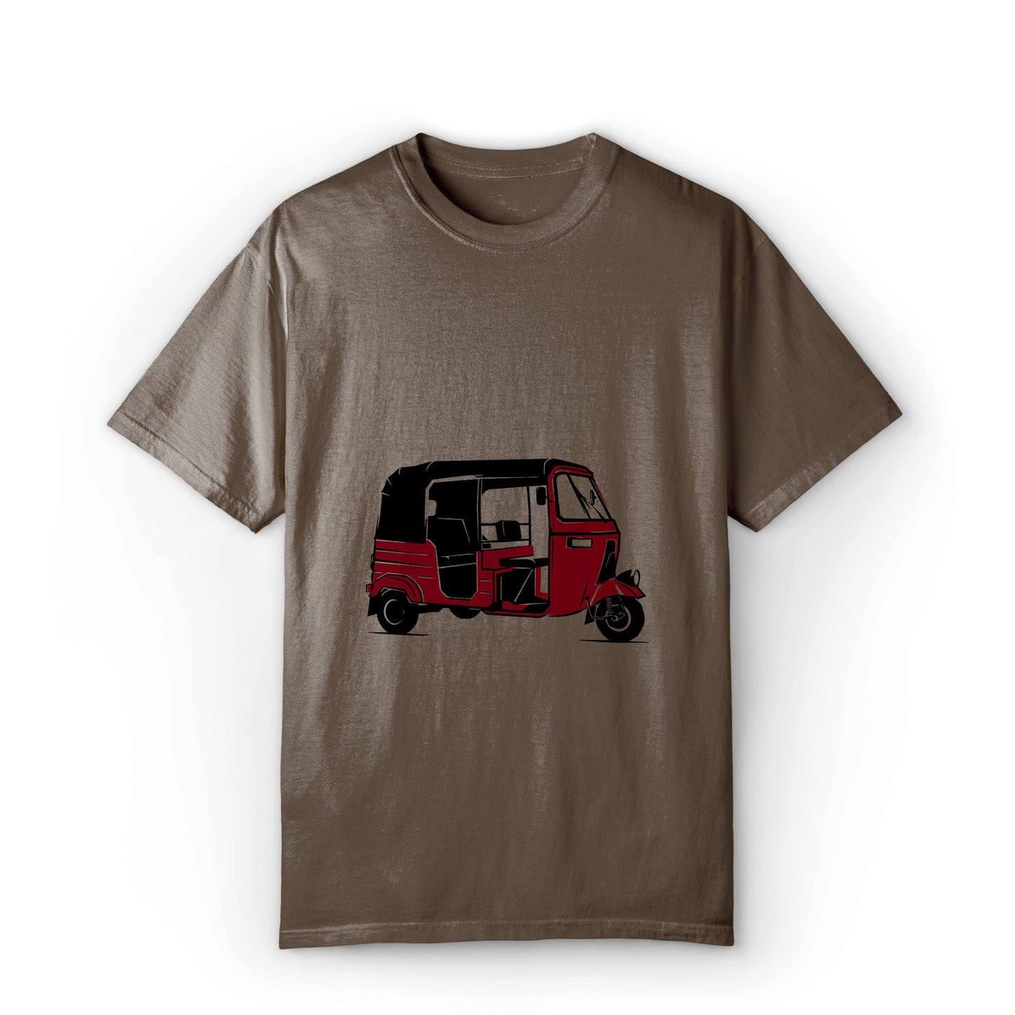 red rickshaw brown graphic t-shirt on a white background
